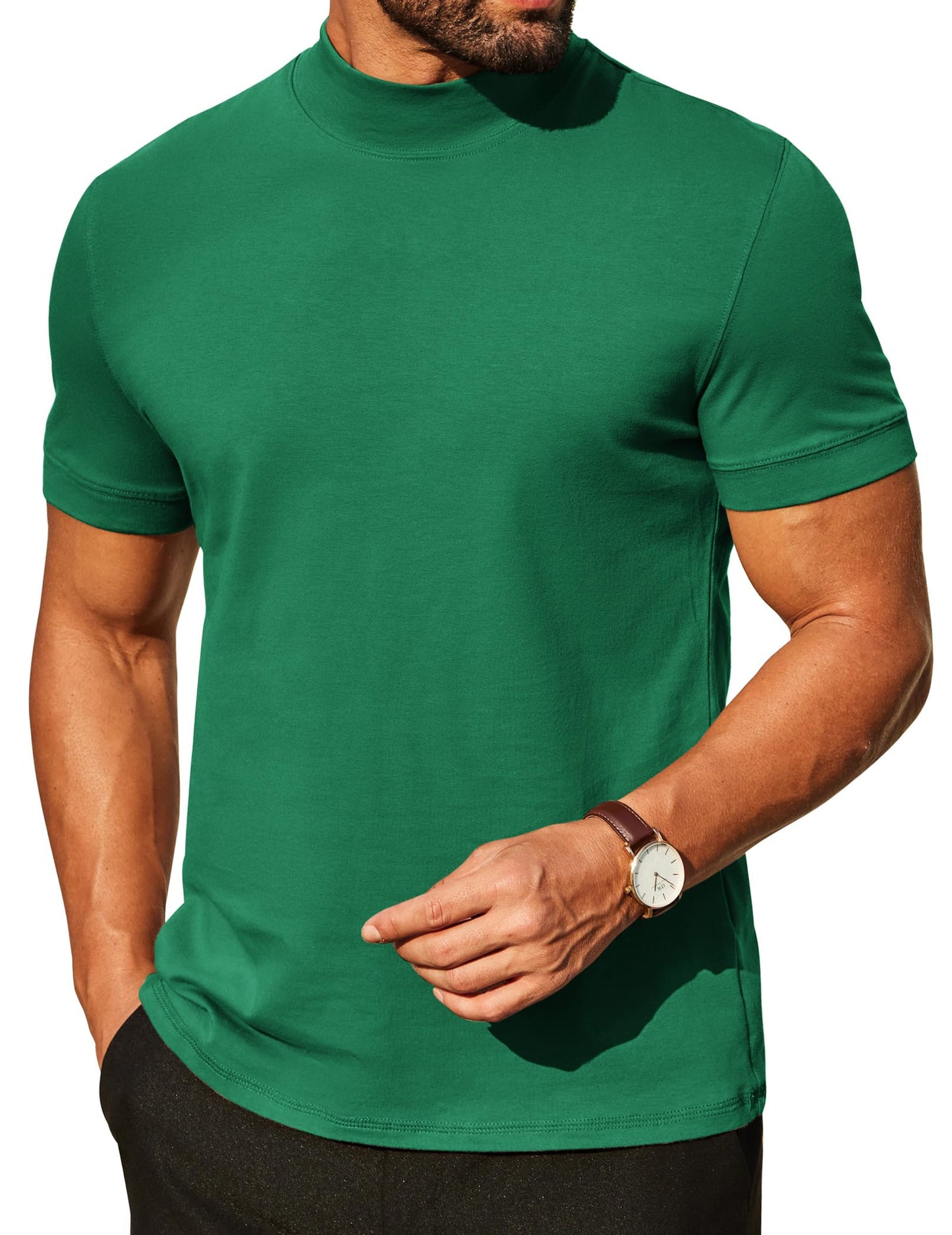 COOFANDY Mens Mock Turtleneck Shirts Casual Premium Cotton Short Sleeve Shirt Basic Half Neck T-Shirts