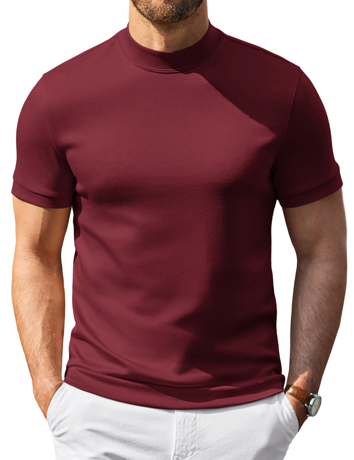 COOFANDY Men's Short Sleeve Mock Neck Pullover Sweaters Casual Stylish Slim Fit Basic Top Silk-Like Fabric