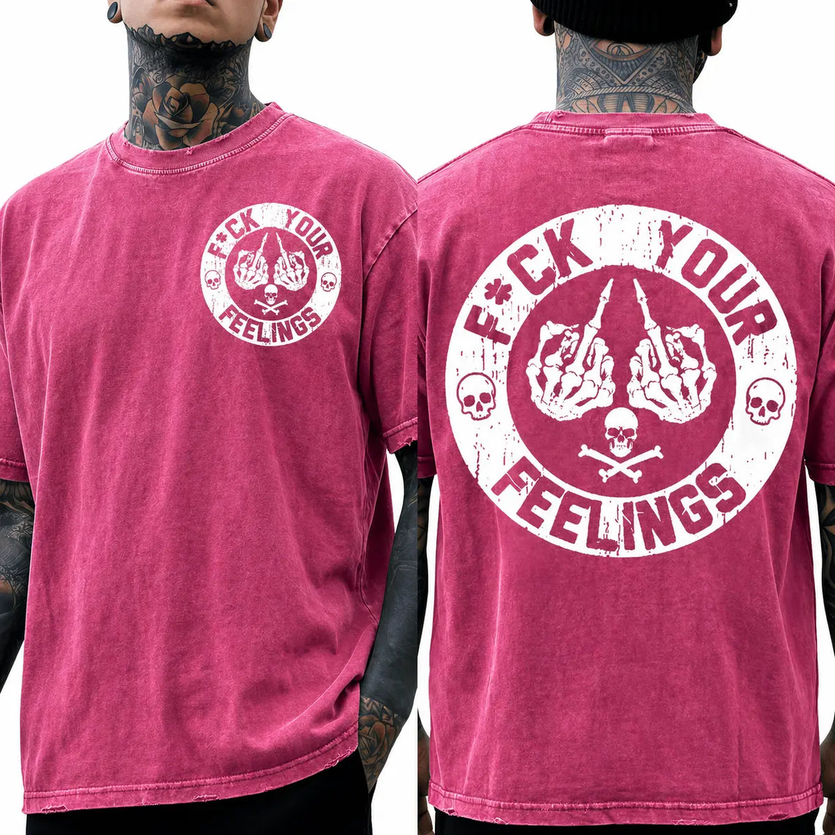 Men's "F*ck Your Feelings" Skull Graphic T-Shirt, Short-Sleeve Round Neck Loose Menswear, Bold Statement Limited Edition Fashion Streetwear Casual Angel Tee tiktokshopspringglowup,summervibes