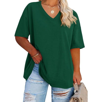 Tankaneo  Women's Plus Size V Neck T Shirts Summer Half Sleeve Tees Casual Loose Fit Cotton Tunic Tops