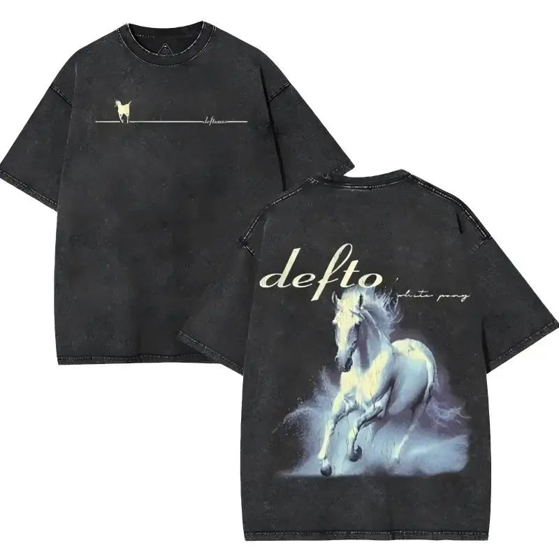 Unisex Retro Limited Vintage Washed T-Shirt, Rock with WHITE PONY Oversized Size Heavy Washed Cotton Tee, 90s Grunge Gothic Punk Y2K Rock Merch,father'sdaygifts