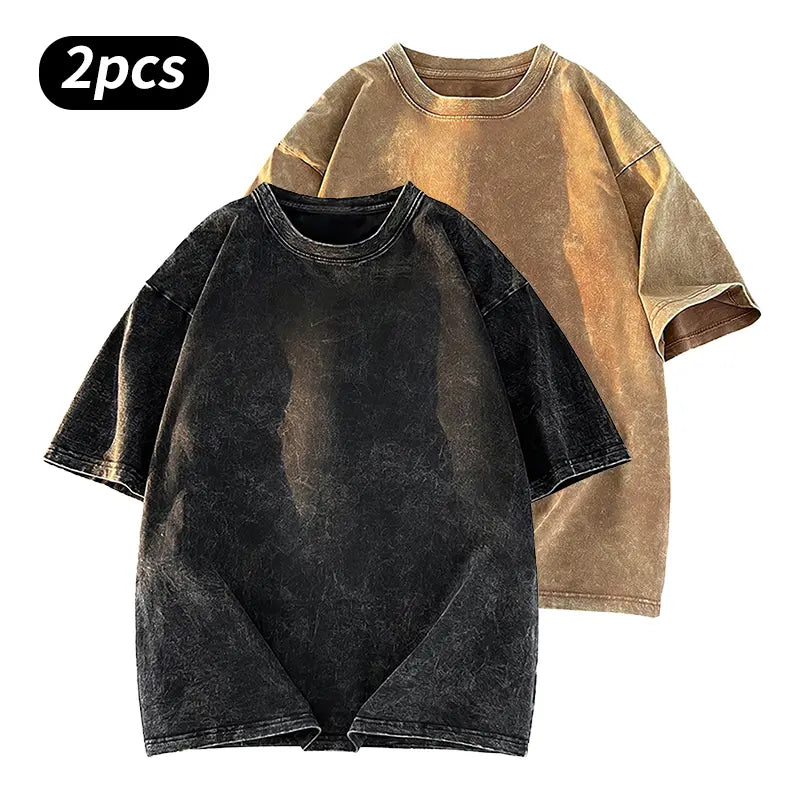 Washed Five-point Sleeve Pure Cotton Retro Crew Neck T-Shirt, Men's Summer Tee for Daily Wear, Running & Sports