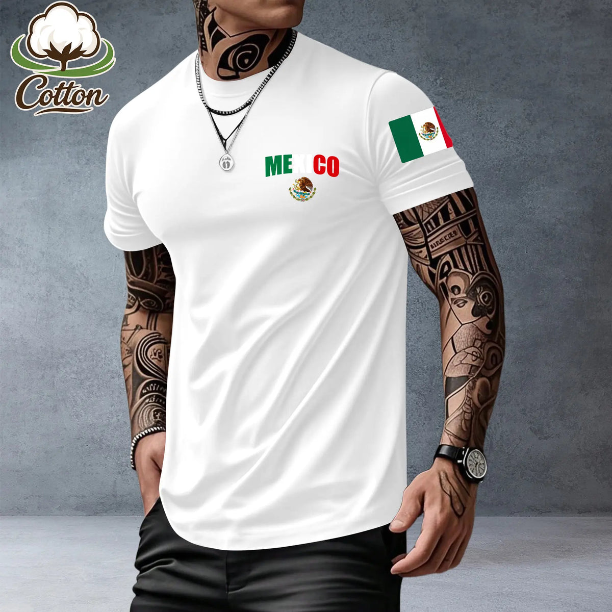 Men’s heavyweight summer loose-fit cotton short-sleeve T-shirt with Mexican-themed print. Trendy, fashionable casual athletic top for men—perfect for summer outfits; a great gift for a boyfriend or brother; suitable for streetwear, commuting, outdoor acti