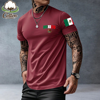 Men’s heavyweight summer loose-fit cotton short-sleeve T-shirt with Mexican-themed print. Trendy, fashionable casual athletic top for men—perfect for summer outfits; a great gift for a boyfriend or brother; suitable for streetwear, commuting, outdoor acti
