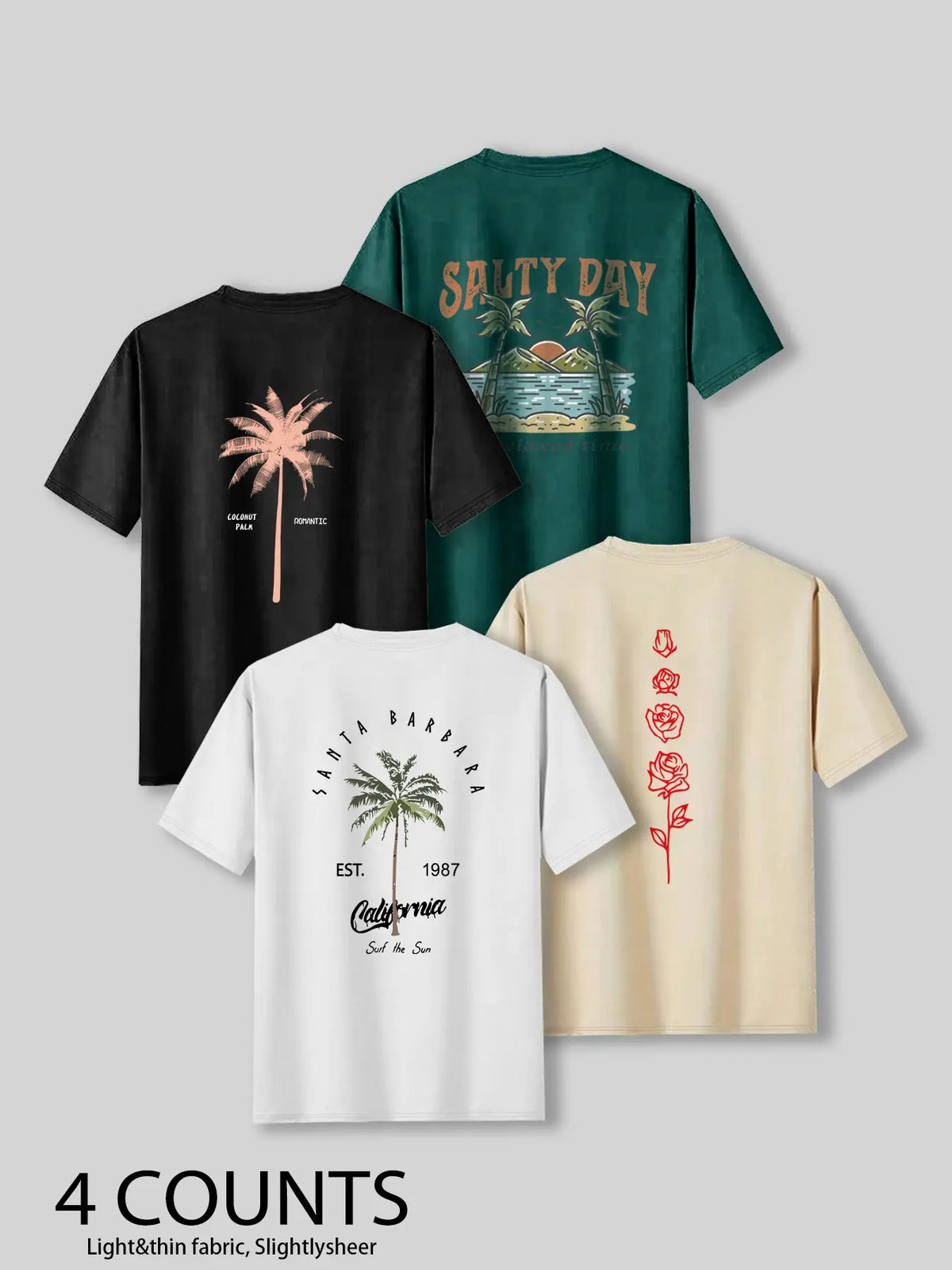 Men's Palm Tree & Letter Print Tropical Short Sleeve Graphic Casual Beach Tee, Regular Fit Casual Streetwear Round Neck T-shirt for Summer, Men's Top for Daily Wear, Menswear, Casual Summer Clothing, Casual Style Tee