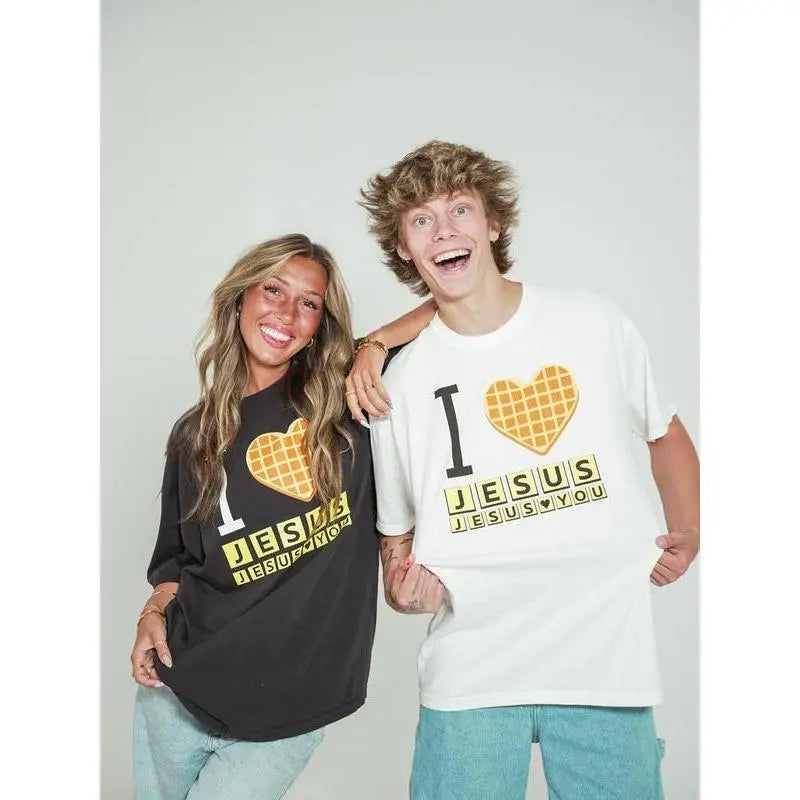 I Love Jesus Jesus Love You Waffle Comfort  Shirt, Bryce Crawford Merch, Christian Apparel Graphic Tee, Funny Christian Breakfast T-shirt, Unisex Casual 100% Cotton  Inspirational Quote TShirt, TikTok Viral Unisex