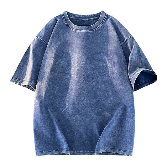 Washed Five-point Sleeve Pure Cotton Retro Crew Neck T-Shirt, Men's Summer Tee for Daily Wear, Running & Sports