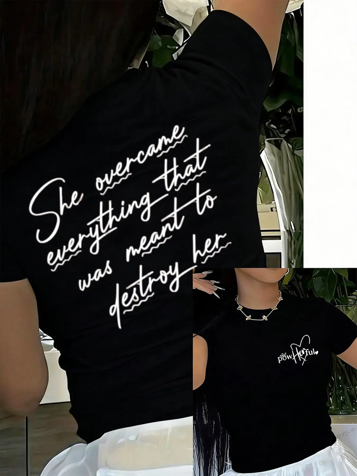 Women's Y2K Style Letter Print Round Neck Short Top, Fitted Motivational Slogan T-Shirt, Casual Everyday Streetwear for Daily Wear，short top