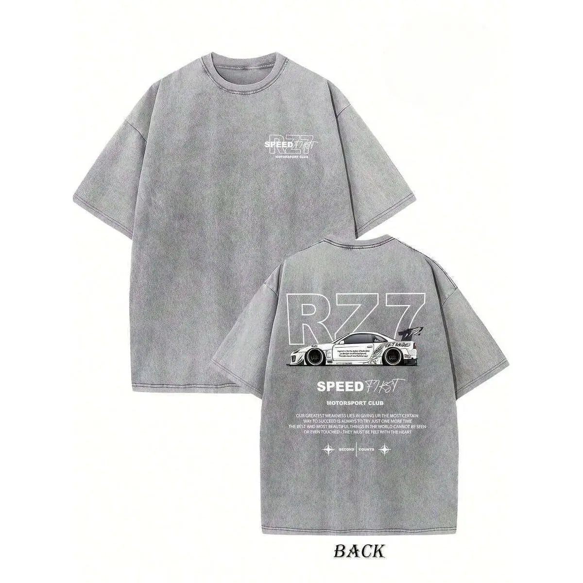 Summer TopsRetro Vintage Creative Pattern "" Washed T-Shirt Double-Sided Printed T-Shirt Heavy 220g Pure Cotton Falling Shoulder T-Shirt Retro Street