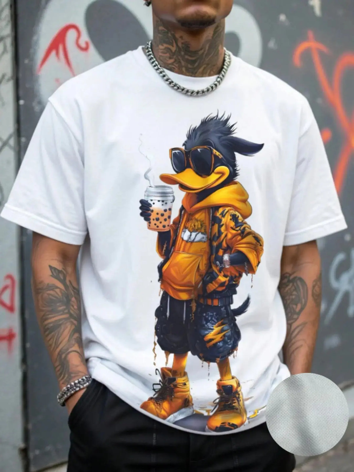 Men's 3D Cartoon Print Round Neck Short Sleeve Casual Streetwear T-Shirt, Fitted All over Print, Long Clothing, All Seasons Wear