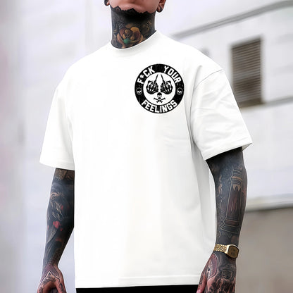Men's "F*ck Your Feelings" Skull Graphic T-Shirt, Short-Sleeve Round Neck Loose Menswear, Bold Statement Limited Edition Fashion Streetwear Casual Angel Tee tiktokshopspringglowup,summervibes