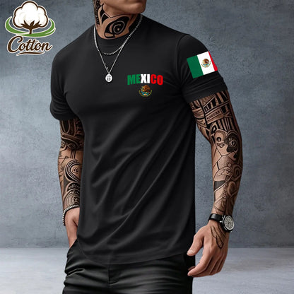 Men’s heavyweight summer loose-fit cotton short-sleeve T-shirt with Mexican-themed print. Trendy, fashionable casual athletic top for men—perfect for summer outfits; a great gift for a boyfriend or brother; suitable for streetwear, commuting, outdoor acti
