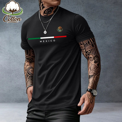 Men’s heavyweight summer loose-fit cotton short-sleeve T-shirt with Mexican-themed print. Trendy, fashionable casual athletic top for men—perfect for summer outfits; a great gift for a boyfriend or brother; suitable for streetwear, commuting, outdoor acti