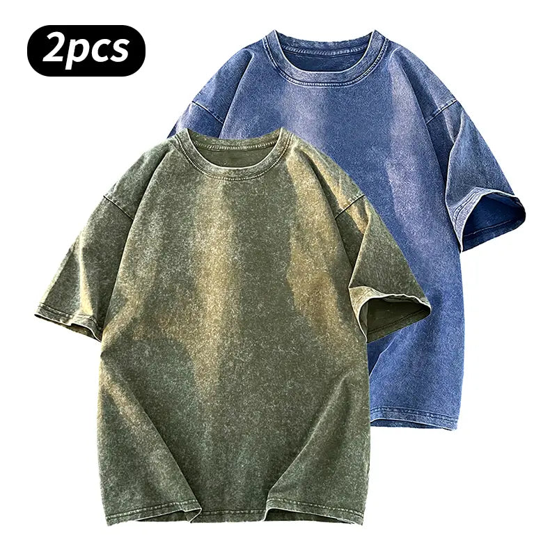 Washed Five-point Sleeve Pure Cotton Retro Crew Neck T-Shirt, Men's Summer Tee for Daily Wear, Running & Sports