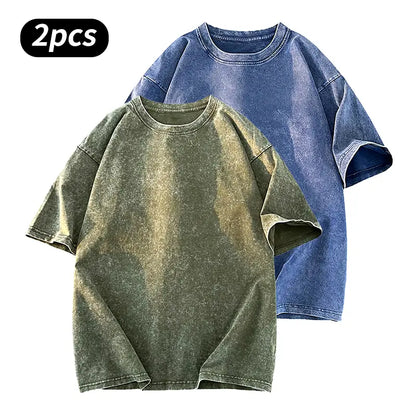 Washed Five-point Sleeve Pure Cotton Retro Crew Neck T-Shirt, Men's Summer Tee for Daily Wear, Running & Sports
