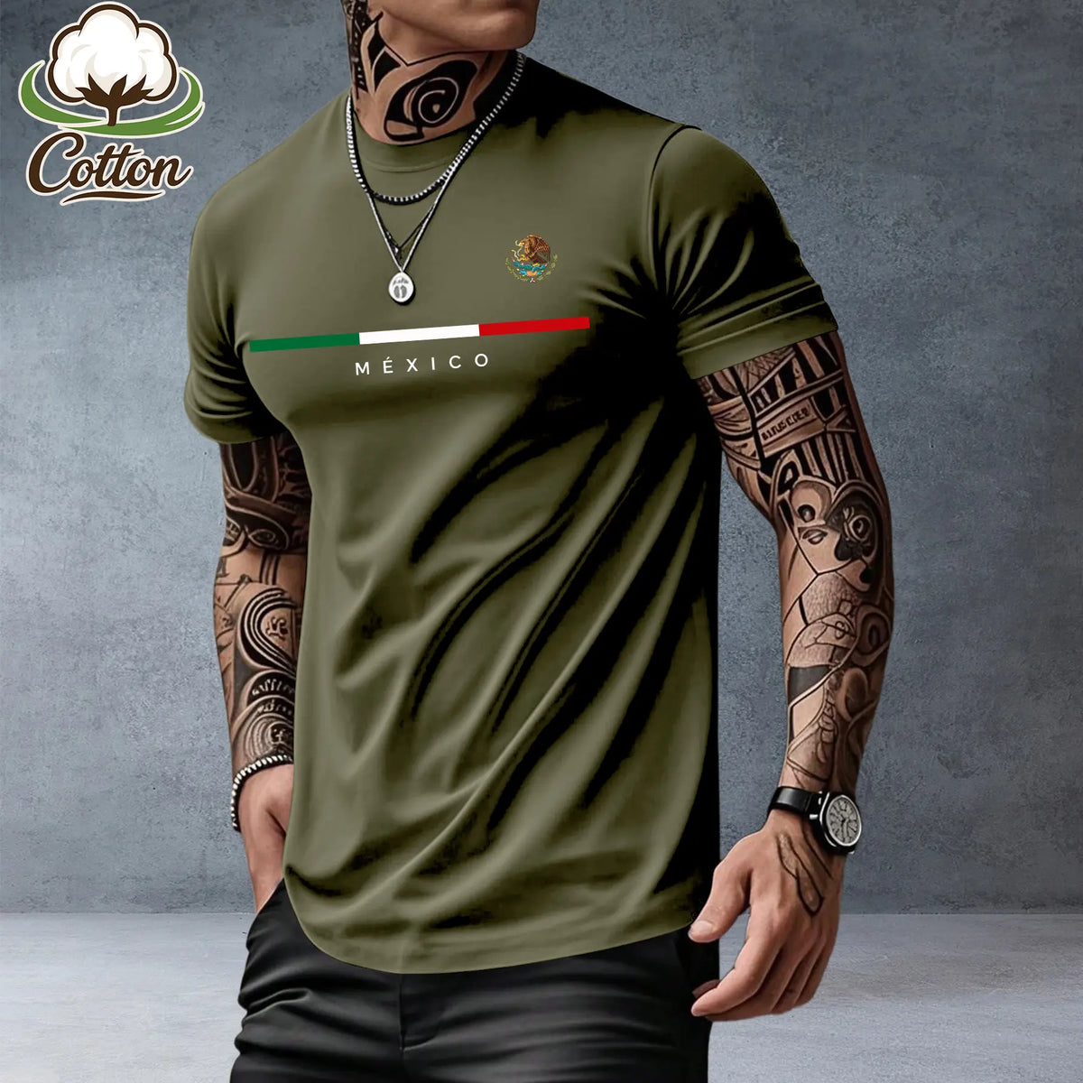 Men’s heavyweight summer loose-fit cotton short-sleeve T-shirt with Mexican-themed print. Trendy, fashionable casual athletic top for men—perfect for summer outfits; a great gift for a boyfriend or brother; suitable for streetwear, commuting, outdoor acti