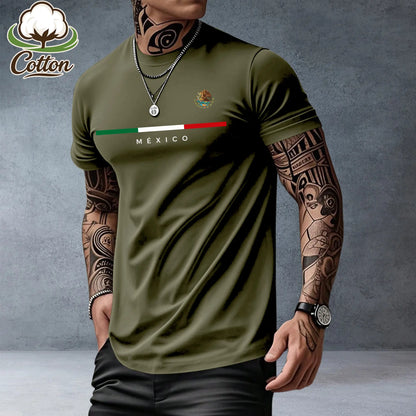 Men’s heavyweight summer loose-fit cotton short-sleeve T-shirt with Mexican-themed print. Trendy, fashionable casual athletic top for men—perfect for summer outfits; a great gift for a boyfriend or brother; suitable for streetwear, commuting, outdoor acti