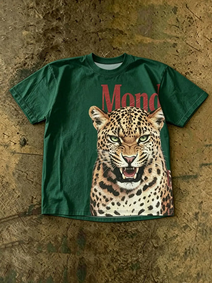 Men's Leopard Print T-Shirt, Casual Stylish Short-Sleeve Streetwear Top for Daily Wear, Hip-Hop Style