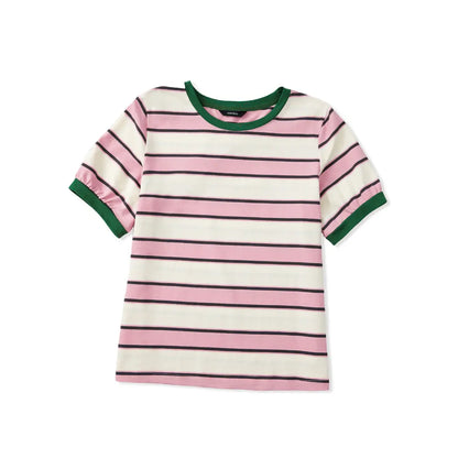 Dokotoo Women's Summer Tops 2026 Striped Color Block Short Sleeve T-Shirts Crewneck Casual Loose Basic Tee Blouses 95% Cotton 5% Elastane Breathable Lightweight Soft Durable
