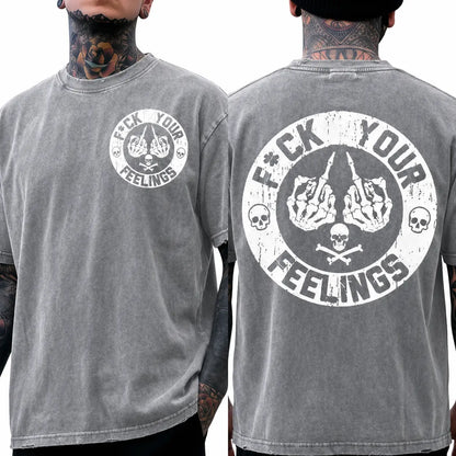 Men's "F*ck Your Feelings" Skull Graphic T-Shirt, Short-Sleeve Round Neck Loose Menswear, Bold Statement Limited Edition Fashion Streetwear Casual Angel Tee tiktokshopspringglowup,summervibes