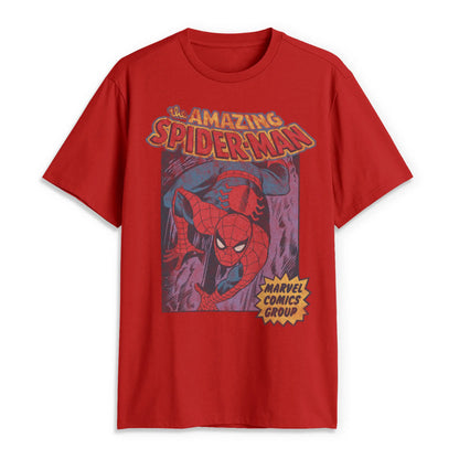 Marvel Men's Short-Sleeve Spider-Man Distressed Amazing Spider Men's Graphic Tees, Menswear T-Shirt