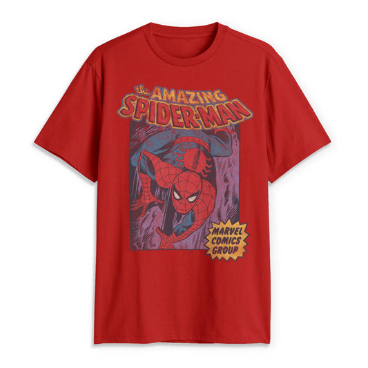 Marvel Men's Short-Sleeve Spider-Man Distressed Amazing Spider Men's Graphic Tees, Menswear T-Shirt