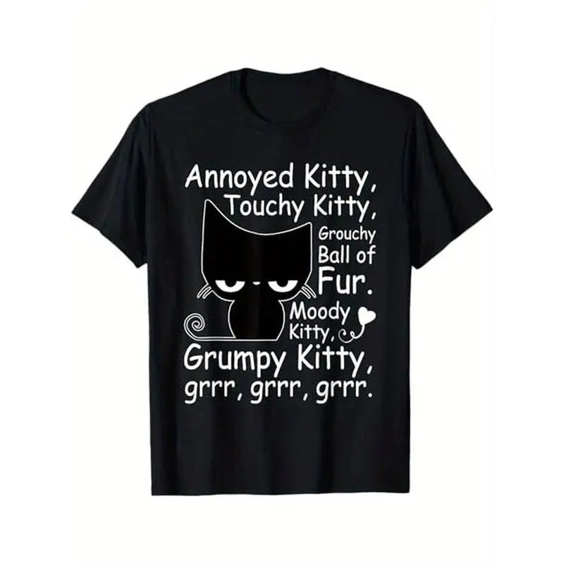 [100% Cotton] Summer T Shirts Angry Cat Kitten Lover Funny Attitude Fur Pet Owner T-Shirt Golf Gift T-Shirt For Men And Women