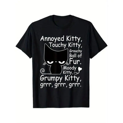 [100% Cotton] Summer T Shirts Angry Cat Kitten Lover Funny Attitude Fur Pet Owner T-Shirt Golf Gift T-Shirt For Men And Women
