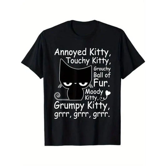 [100% Cotton] Summer T Shirts Angry Cat Kitten Lover Funny Attitude Fur Pet Owner T-Shirt Golf Gift T-Shirt For Men And Women