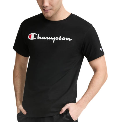Champion Men's Graphic Short Sleeve T-Shirt, Standard Fit, Classic Script Logo, Midweight 100% Cotton