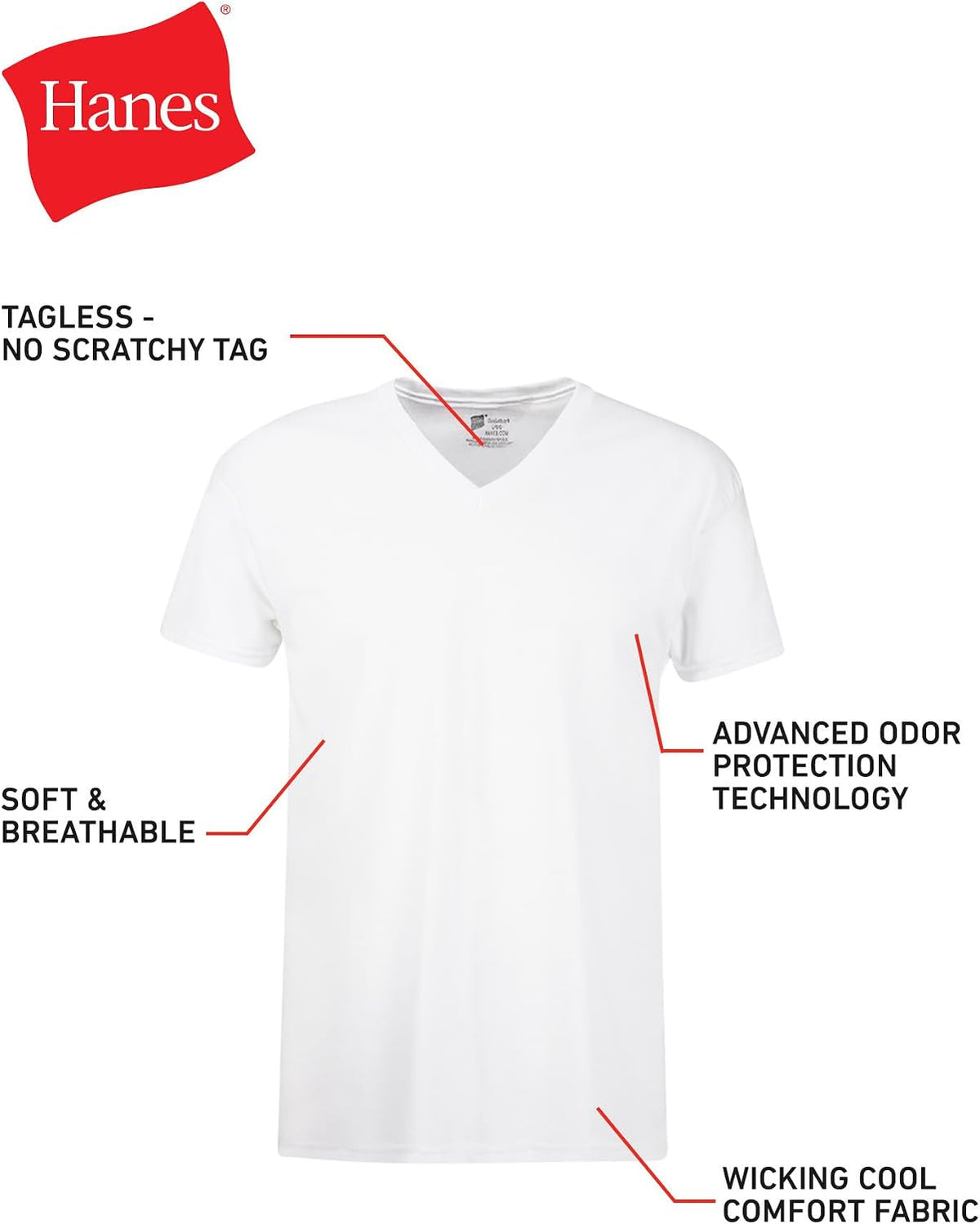 Hanes Men's Undershirts T-Shirt Pack, V-Neck Cotton Tees for Men, Moisture-Wicking, Odor Control, White Multi-Pack