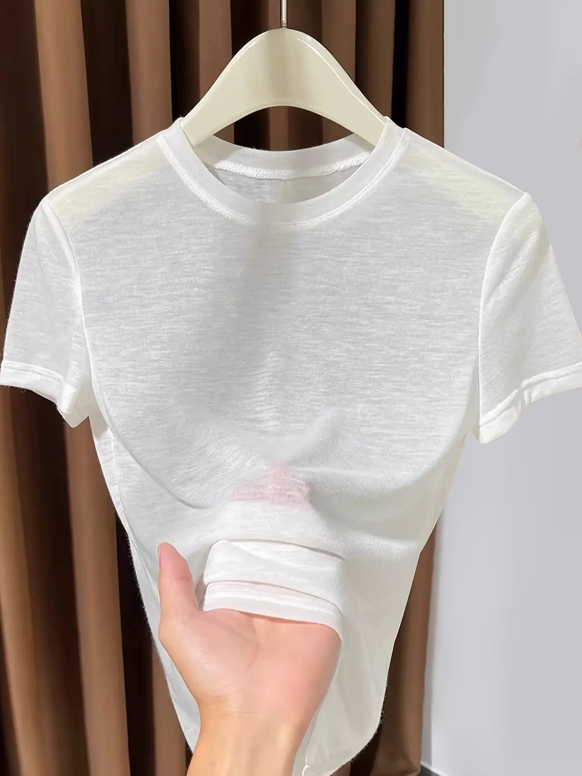 New Semi-Sheer Short Sleeve Top, Layering Piece, Casual Summer Wear, Round Neck Thin T-Shirt for Women, Stylish and Comfortable Clothes