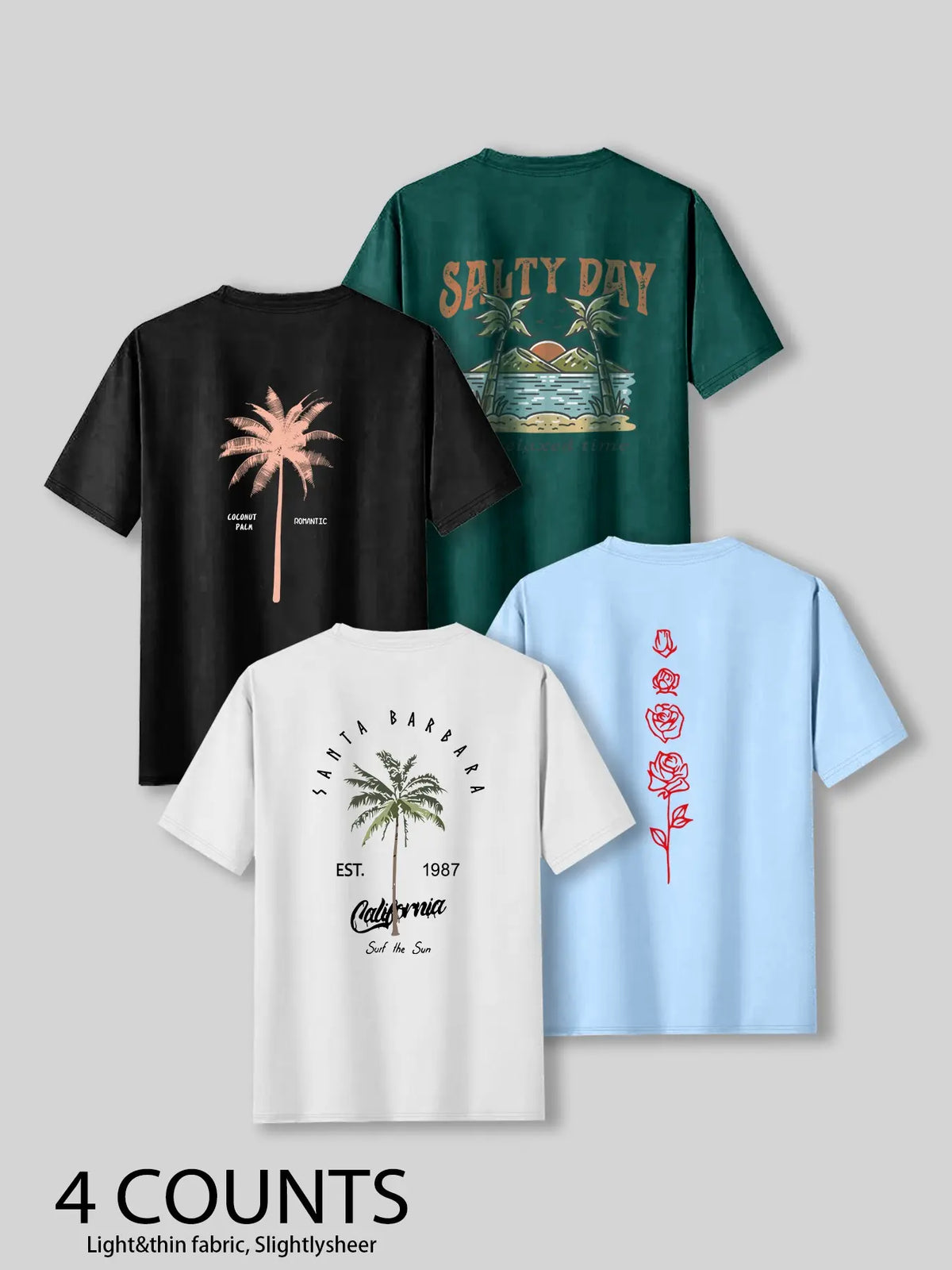 Men's Palm Tree & Letter Print Tropical Short Sleeve Graphic Casual Beach Tee, Regular Fit Casual Streetwear Round Neck T-shirt for Summer, Men's Top for Daily Wear, Menswear, Casual Summer Clothing, Casual Style Tee
