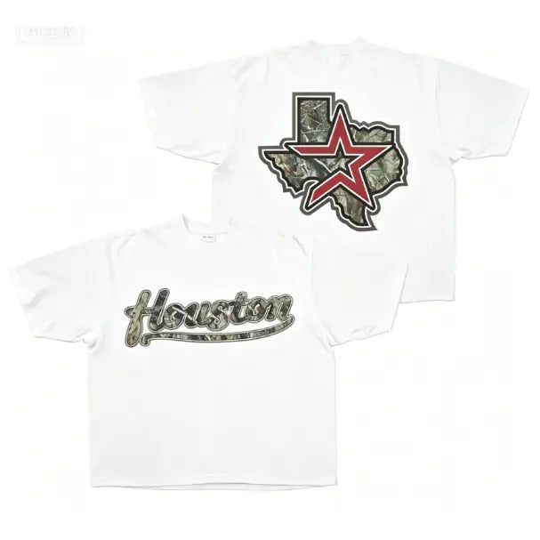 [    100% Cotton]Houston Texas Camo Graphic Tee,Camo Star Texas Edition Vintage Shirt, Houston Camo Vintage T-Shirt Menswear Crewneck Shortsleeve Casual-DK.X