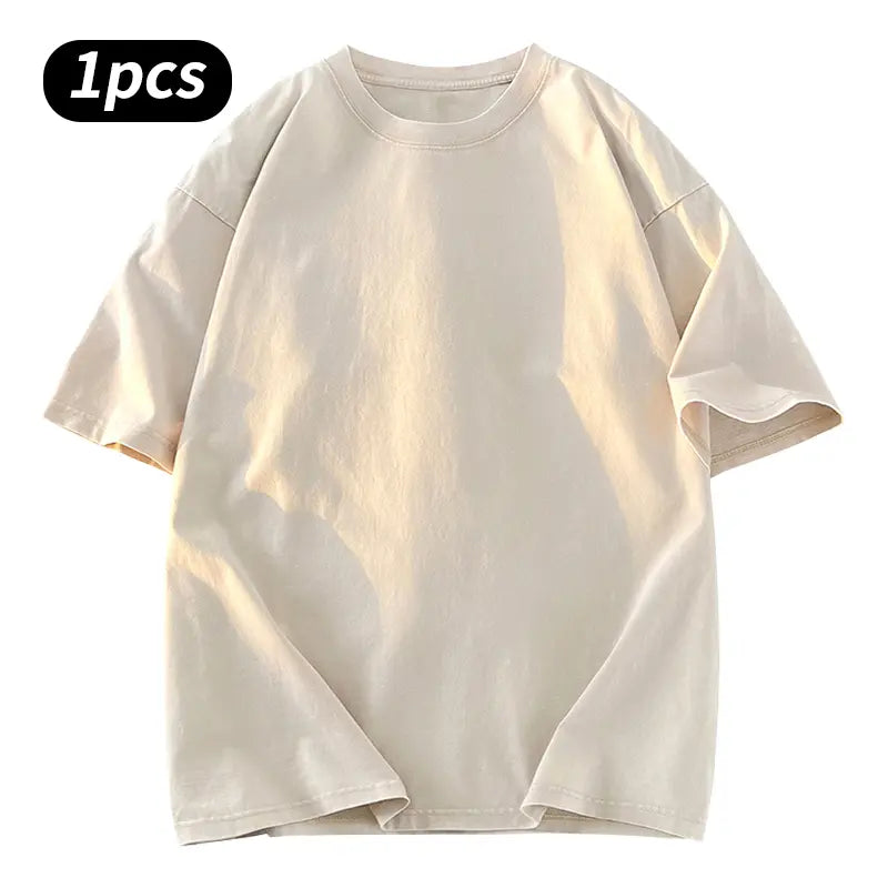 Washed Five-point Sleeve Pure Cotton Retro Crew Neck T-Shirt, Men's Summer Tee for Daily Wear, Running & Sports