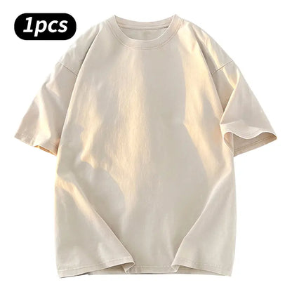 Washed Five-point Sleeve Pure Cotton Retro Crew Neck T-Shirt, Men's Summer Tee for Daily Wear, Running & Sports