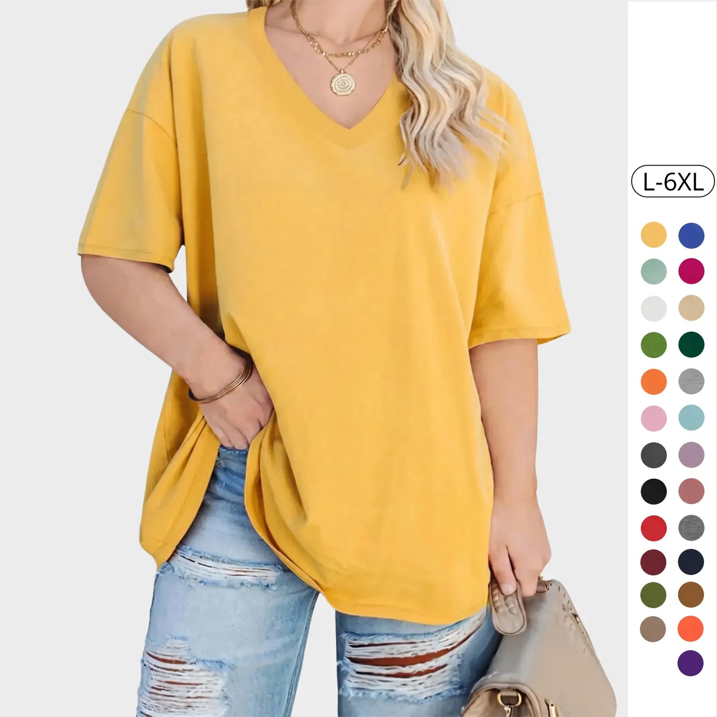 Tankaneo  Women's Plus Size V Neck T Shirts Summer Half Sleeve Tees Casual Loose Fit Cotton Tunic Tops