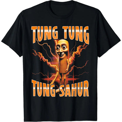 Surreal Italian Brainrot Meme Tung Tung Tung Sahur Cotton T-Shirt Graphic Outfit