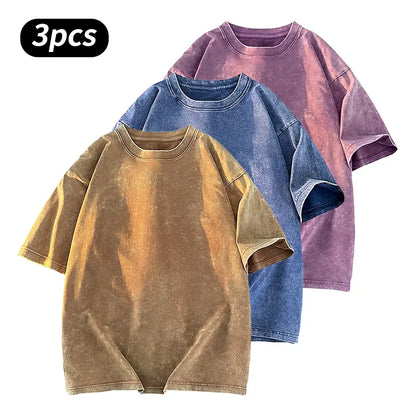 Washed Five-point Sleeve Pure Cotton Retro Crew Neck T-Shirt, Men's Summer Tee for Daily Wear, Running & Sports