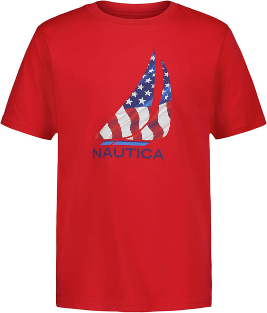 Nautica Boys' Short Sleeve J-Class Logo Crew Neck T-Shirt, Soft, Comfortable, Relaxed Fit