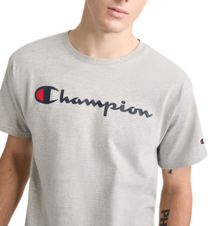 Champion Men's Graphic Short Sleeve T-Shirt, Standard Fit, Classic Script Logo, Midweight 100% Cotton