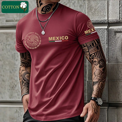 Men’s heavyweight summer loose-fit cotton short-sleeve T-shirt with Mexican-themed print. Trendy, fashionable casual athletic top for men—perfect for summer outfits; a great gift for a boyfriend or brother; suitable for streetwear, commuting, outdoor acti