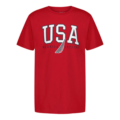 Nautica Boys' Short Sleeve J-Class Logo Crew Neck T-Shirt, Soft, Comfortable, Relaxed Fit