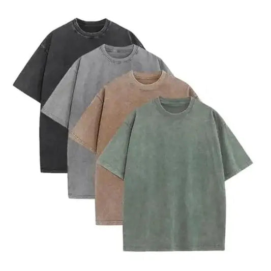 Men's Unisex 1/4 Pack Oversized Cotton Shortsleeve T-Shirts - Casual, Plain, Vintage Heavyweight, Acid Wash Baggy Streetwear Gym Workout Washed Tops