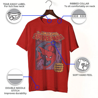 Marvel Men's Short-Sleeve Spider-Man Distressed Amazing Spider Men's Graphic Tees, Menswear T-Shirt