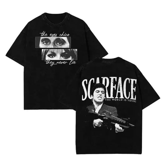 Scarface Graphic Tee For Men Stylish Black Short Sleeve Crew Neck Summer T-Shirt Vintage Gangster Style Graphic Tee For Men Stylish Black Short Sleeve Crew Neck Summer T-Shirt 100% Cotton Movie Inspired Streetwear Top breezy bowl outfit