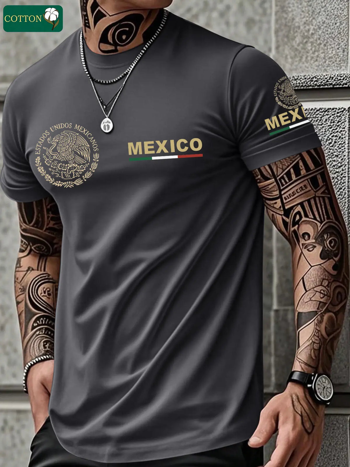 Men’s heavyweight summer loose-fit cotton short-sleeve T-shirt with Mexican-themed print. Trendy, fashionable casual athletic top for men—perfect for summer outfits; a great gift for a boyfriend or brother; suitable for streetwear, commuting, outdoor acti