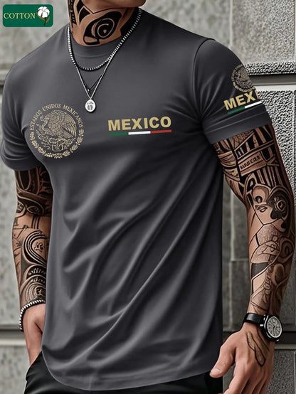 Men’s heavyweight summer loose-fit cotton short-sleeve T-shirt with Mexican-themed print. Trendy, fashionable casual athletic top for men—perfect for summer outfits; a great gift for a boyfriend or brother; suitable for streetwear, commuting, outdoor acti
