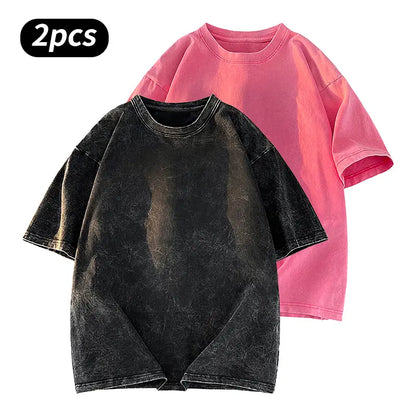 Washed Five-point Sleeve Pure Cotton Retro Crew Neck T-Shirt, Men's Summer Tee for Daily Wear, Running & Sports