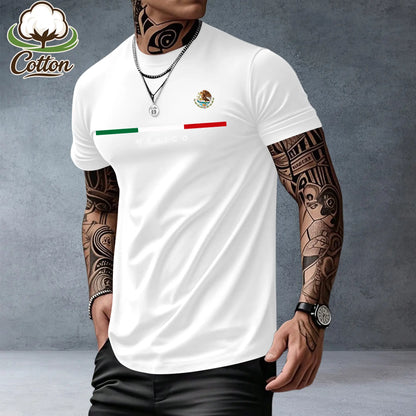 Men’s heavyweight summer loose-fit cotton short-sleeve T-shirt with Mexican-themed print. Trendy, fashionable casual athletic top for men—perfect for summer outfits; a great gift for a boyfriend or brother; suitable for streetwear, commuting, outdoor acti